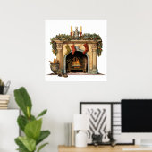 居心地の良いビクトリアン暖炉クリスマス ポスター (ホームオフィス)