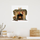 居心地の良いビクトリアン暖炉クリスマス ポスター (キッチン)