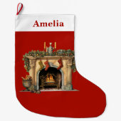 居心地の良いビクトリアン暖炉クリスマス ラージクリスマスストッキング (正面)