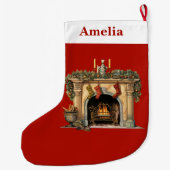 居心地の良いビクトリアン暖炉クリスマス ラージクリスマスストッキング (裏面)