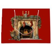 居心地の良いビクトリアン暖炉クリスマス ラージペーパーバッグ (正面)