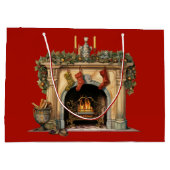居心地の良いビクトリアン暖炉クリスマス ラージペーパーバッグ (裏面)