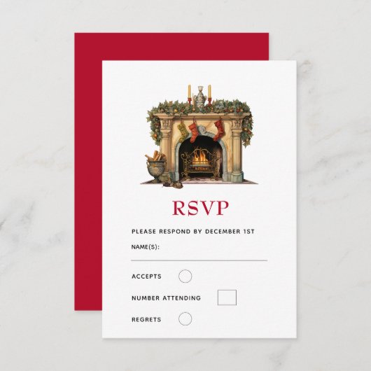 居心地の良いビクトリアン暖炉クリスマス 出欠カード (正面/裏面)