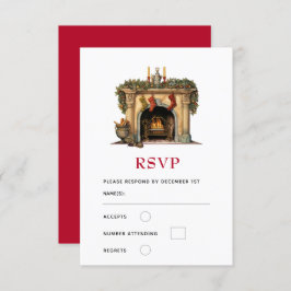 居心地の良いビクトリアン暖炉クリスマス 出欠カード