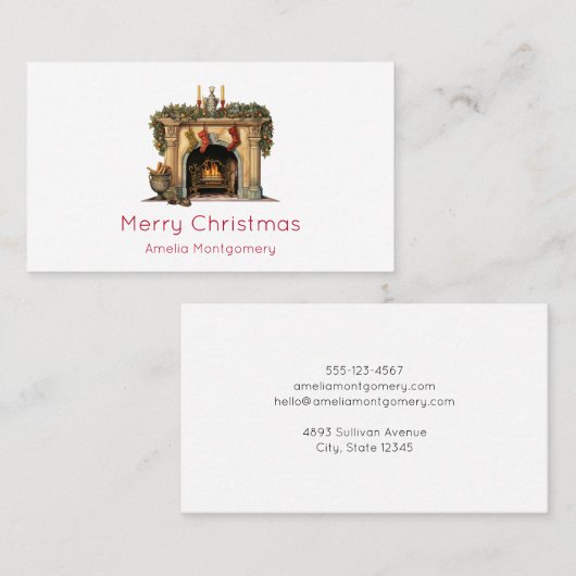 居心地の良いビクトリアン暖炉クリスマス 名刺 (正面/裏面)