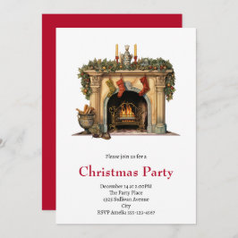 居心地の良いビクトリアン暖炉クリスマス 招待状