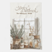 居心地の良いフェスティバル素朴クリスマス キッチンタオル (縦)