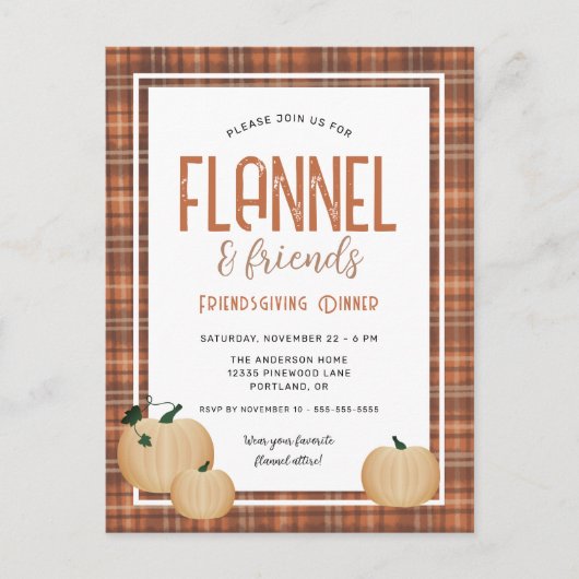 居心地の良いフランネルと友人たちがディナーを提供 シーズンポストカード (正面)