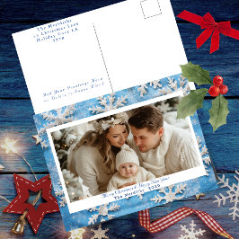 居心地の良いブルースノーフレークのクリスマスフォト シーズンポストカード
