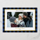 居心地の良いブルーブラックプライド縁ど3枚の写真クリスマス 箔シーズンカード (正面)