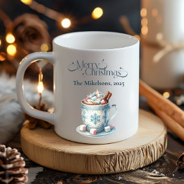 居心地の良いブルー素朴クリスマス コーヒーマグカップ