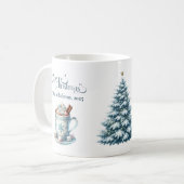 居心地の良いブルー素朴クリスマス コーヒーマグカップ (正面左)