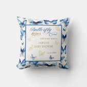 居心地の良いブルー金ゴールドバタフライキスベビーシャワー クッション (正面)