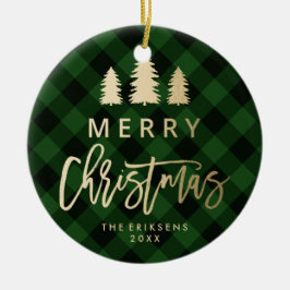 居心地の良いプレイド |緑と黒のバッファローのプレイド写真 セラミックオーナメント