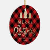 居心地の良いプレイド |赤と黒のバッファローのプレイド写真 セラミックオーナメント (右)