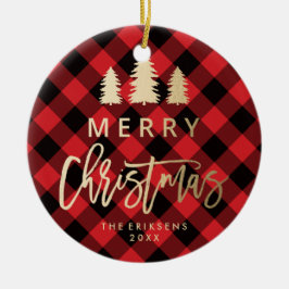 居心地の良いプレイド |赤と黒のバッファローのプレイド写真 セラミックオーナメント