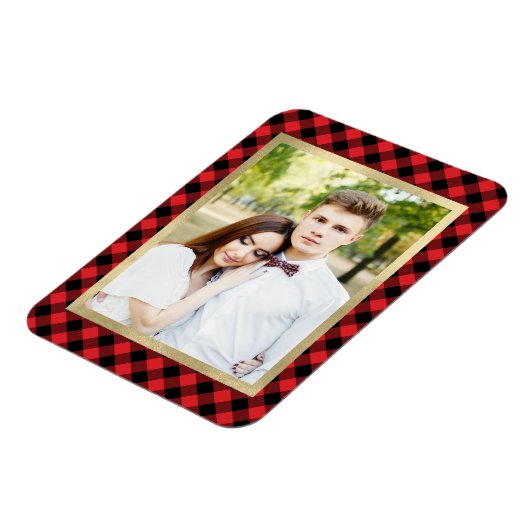 居心地の良いプレイド |赤と黒のバッファローのプレイド写真 マグネット (左側)