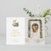 居心地の良いホリデードア、ホットドリンク&写真 箔招待状 (立ち正面)