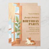 居心地の良いミニマル猫ホーム誕生日 招待状 (正面/裏面)