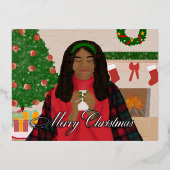 居心地の良いメリークリスマス – アフリカ系アメリカ人クリスマス 箔シーズンポストカード (正面)