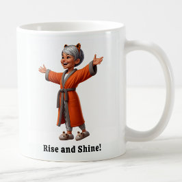 居心地の良いルームウェアを着た明るいシニア コーヒーマグカップ