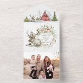 居心地の良いレッドキャビンの森 |フォトクリスマスカード オールインワン招待状 (内側)