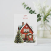 居心地の良いレッドハウスとフェスティバル装飾 シーズンポストカード (スタンド正面)