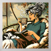 居心地の良いレディ読ズとコーヒーとキャットカード ポスター (正面)