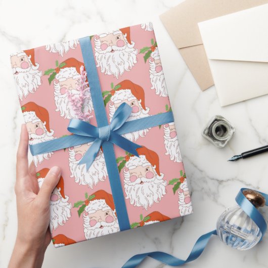 居心地の良いレトロピンクサンタクロース ラッピングペーパー (ギフト)