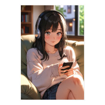 居心地の良いローファイアニメの女の子ヘッドホンリラックスした雰囲気の美学