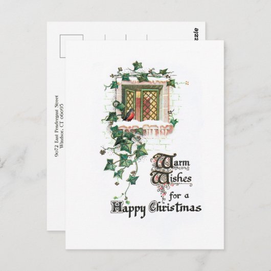 居心地の良いヴィンテージクリスマスアイビーカバーの窓 ポストカード (正面/裏面)
