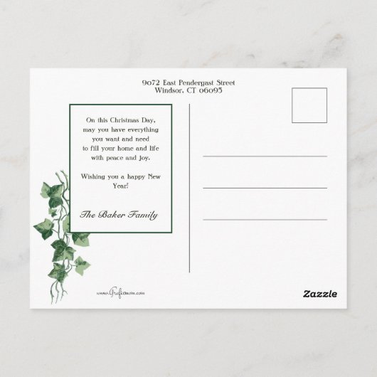 居心地の良いヴィンテージクリスマスアイビーカバーの窓 ポストカード (裏面)