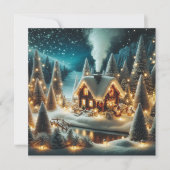 居心地の良い冬のキャビンのクリスマスカード シーズンカード (正面)