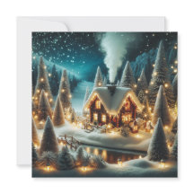 居心地の良い冬のキャビンのクリスマスカード