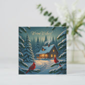 居心地の良い冬のキャビンのクリスマスカード シーズンカード (スタンド正面)