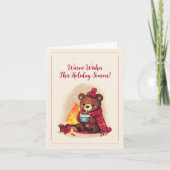 居心地の良い冬のクマと暖炉クリスマス応援 シーズンカード (正面)