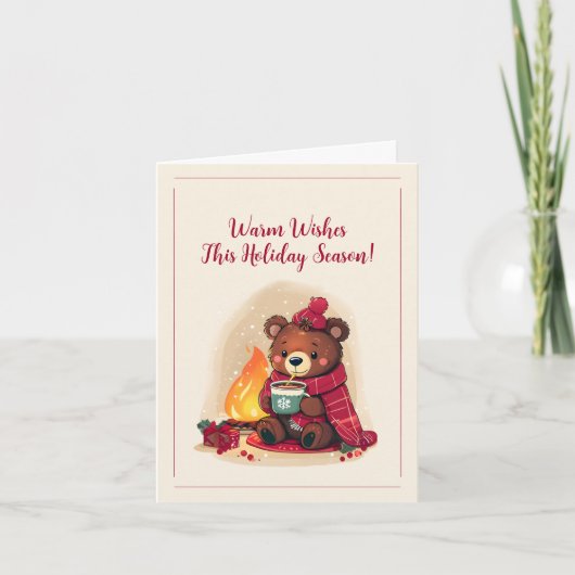居心地の良い冬のクマと暖炉クリスマス応援 シーズンカード (正面)
