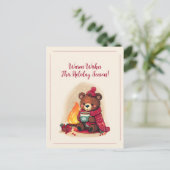 居心地の良い冬のクマと暖炉クリスマス応援 シーズンポストカード (スタンド正面)