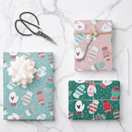居心地の良い冬のクリスマスミッテンス模様セット ラッピングペーパーシート
