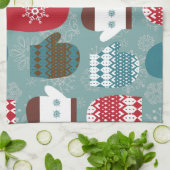 居心地の良い冬のクリスマスミッテンブルー キッチンタオル (折り畳み)