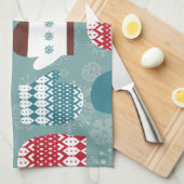 居心地の良い冬のクリスマスミッテンブルー キッチンタオル (四つ折り)