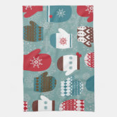 居心地の良い冬のクリスマスミッテンブルー キッチンタオル (縦)