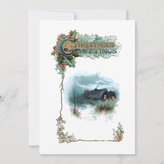 居心地の良い冬のコテージと華美クリスマスグリーティング シーズンカード (正面)