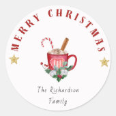 居心地の良い冬のコーヒーマグMerryクリスマスステッカー ラウンドシール (正面)