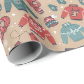 居心地の良い冬のセーター、帽子、スカーフとミトン ラッピングペーパー (ロールコーナー)