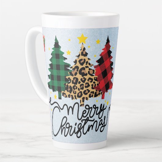 居心地の良い冬のデザインのクリスマスツリーGIF カフェラテマグ (左アングル)