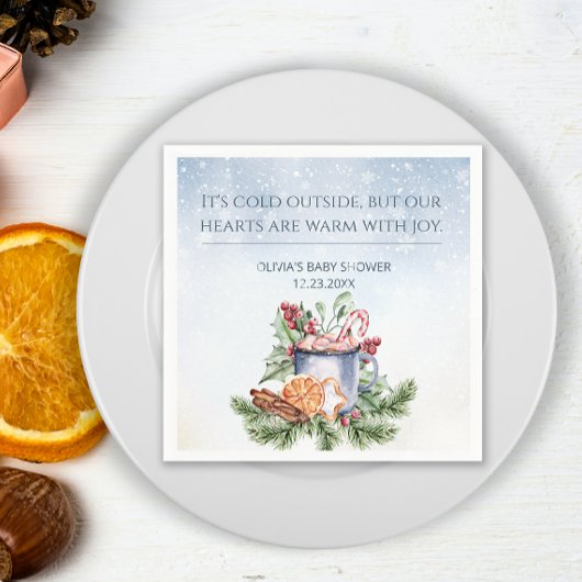 居心地の良い冬のホットココアスノーリーベビーシャワー スタンダードカクテルナプキン