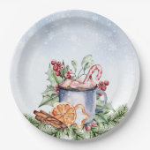 居心地の良い冬のホットココアスノーリーベビーシャワー ペーパープレート (正面)