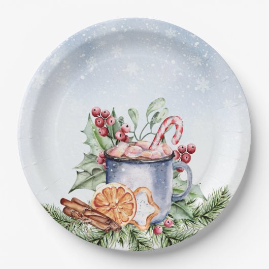 居心地の良い冬のホットココアスノーリーベビーシャワー ペーパープレート (正面)