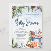 居心地の良い冬のホットココアスノーリーベビーシャワー 招待状 (正面)